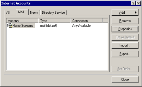 Outlook Express - Internet accounts - Mail
