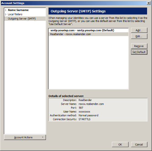 Thunderbird - Outgoing Server (SMTP) Settings