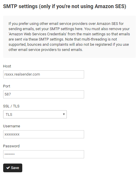 Sendy - SMTP settings