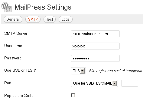 MailPress - settings - smtp