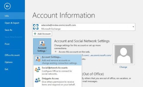 Outlook 2013 2016 - Account Information